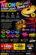 12V DC Neon Strip Light (5m) – Flexible LED Decor Light