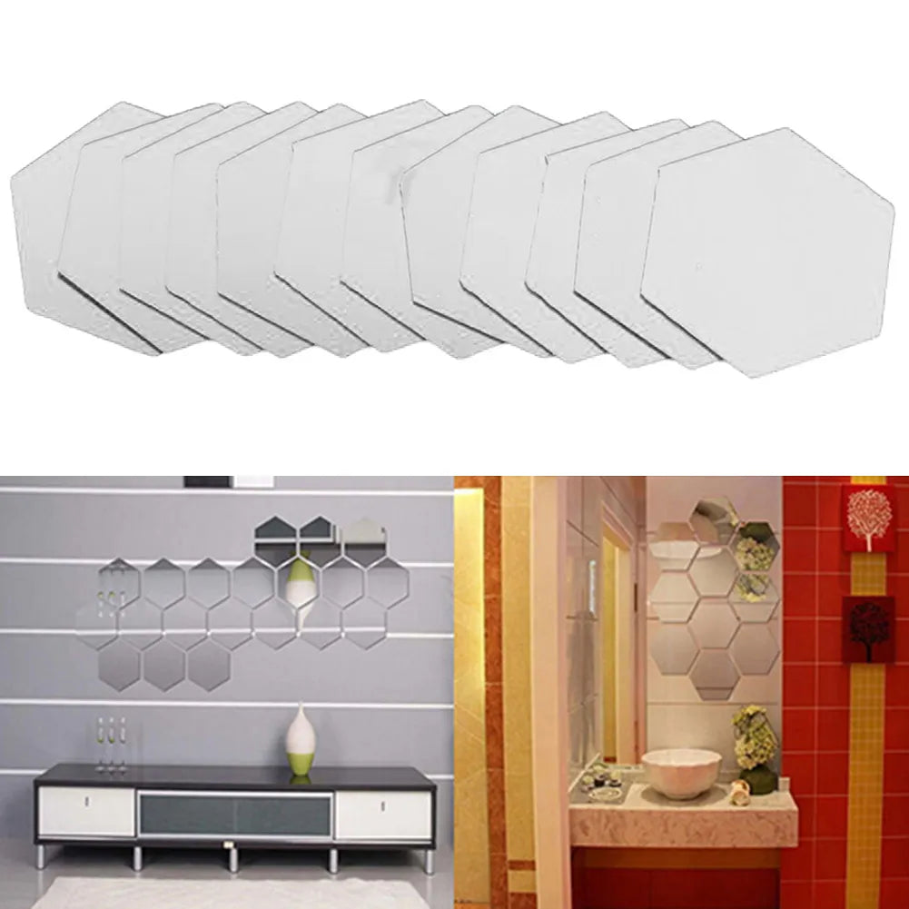 Hexagon Mirror Wall Stickers – Acrylic Decorative Wall Mirror (12-Piece Set)