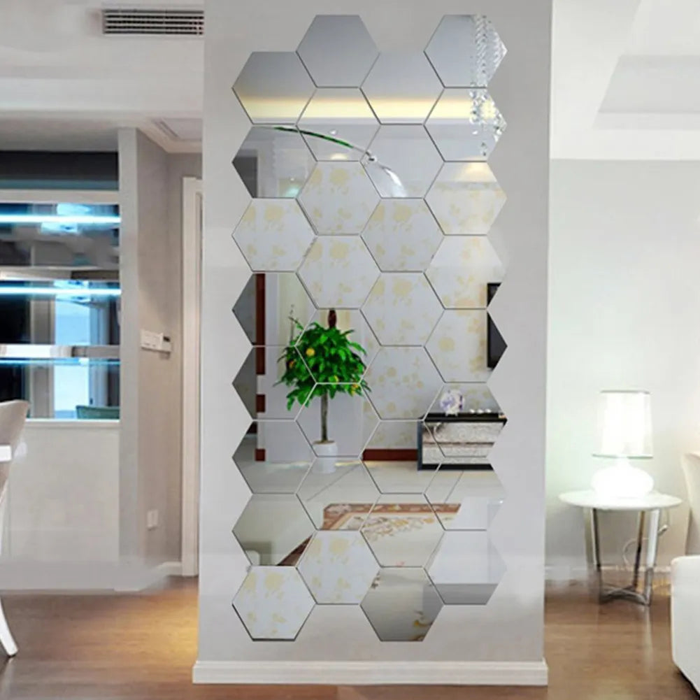 Hexagon Mirror Wall Stickers – Acrylic Decorative Wall Mirror (12-Piece Set)