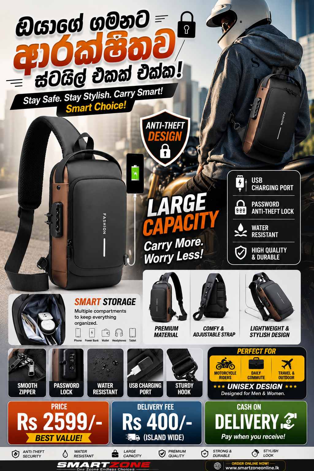 Anti-Theft USB Backpack – Multifunctional Bag with Charging Port
